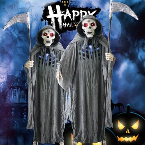 Halloween Decoration Horror Sketelon Face Skull Sickle Dolls Glowing Toys for Halloween Party 185cm Tall Scary Ghost Gift