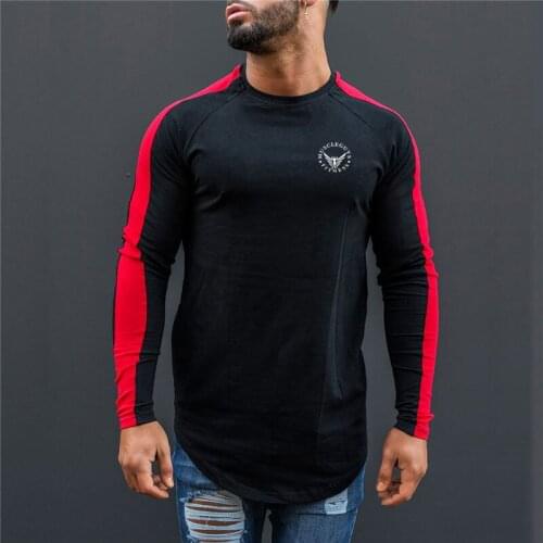 Muscleguys 2019 Spring T-Shirt Men Long Sleeve Stretch Cotton Fashion Tops High Quality Patchwork Slim Fit Tees Hip hop tshirt
