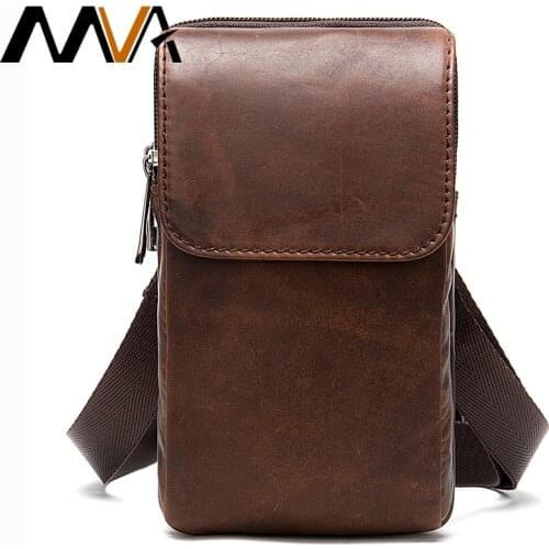 MVA Mens Shoulder Bag belt Mens Genuine Leather Crossbody Bags for Men Small Messenger Bags Pouch Male Waist/Phone Bags 8847