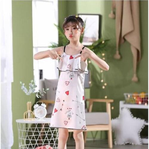 Girls' Nightdress Halter Skirt Summer Thin Silk Baby Pajama Little Girl Princess Home Dress 2-12 Years Old