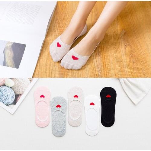 5 Pairs Boat Socks Ladies Love Socks Summer Low-Cut Shallow Mouth Invisible Socks Japanese Silicone Non-Slip Cute Cotton Socks
