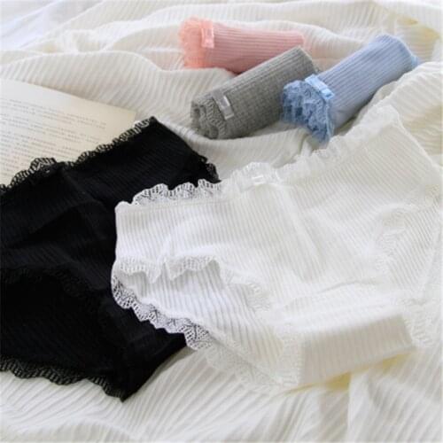 New 4Pcs/Lot Girl Panties Underwear Lace Briefs Cotton Lingerie Soft Comfortable Bowknot Cartoon Panty Wholesale 973-4