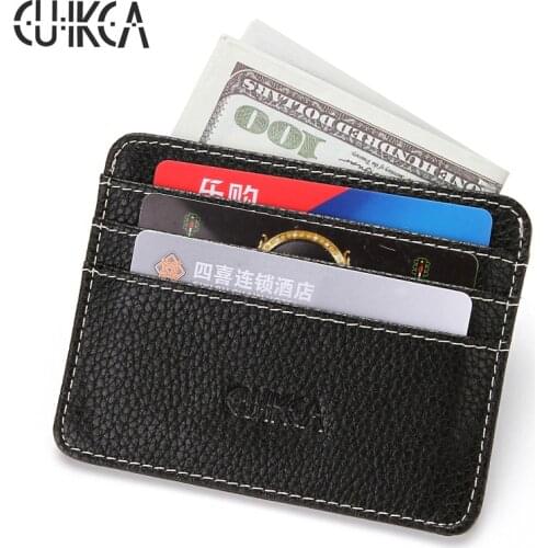 CUIKCA New ID Credit Card Holders Card Bag Case Men Women Wallet Thread Ultra-thin Slim PU Leather Wallet Coins Purse