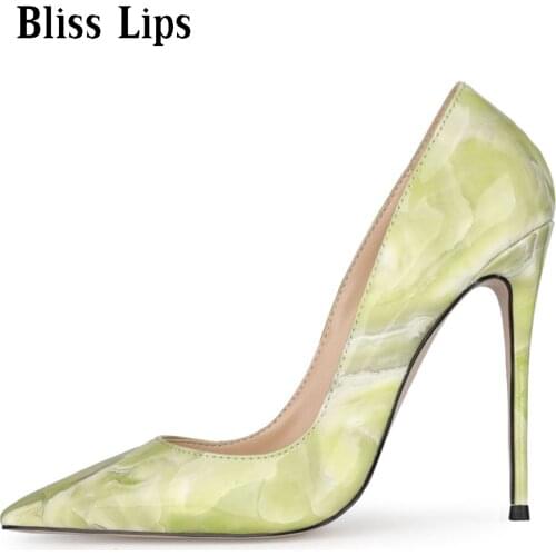 New Summer Pointed Pumps Marble Pattern Elegant Wedding Shoes Office shoes Thin High Heel Womens Shoes Plus Size 34-46