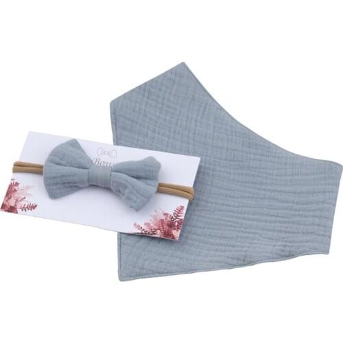 K1KC 2 Pcs Baby Girls Elastic Bow Headband Saliva Towel Set Princess Bowknot Hair Band Bibs Feeding Burp Cloth Kit Soft Pure