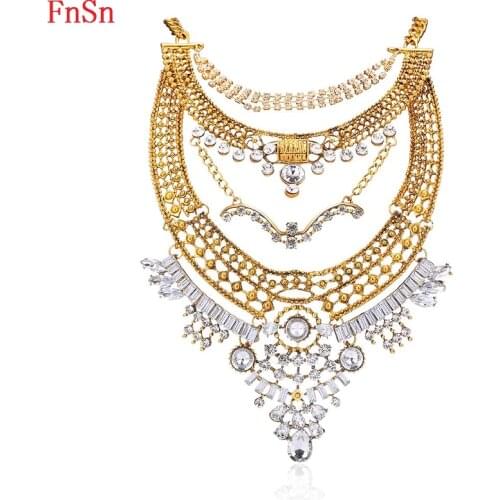 FnSn New 2017 Hot Summer Necklace Flower Choker Trendy Collar Zinc Alloy Crystal 45 Length Link Chain Women Fashion Jewelry N123