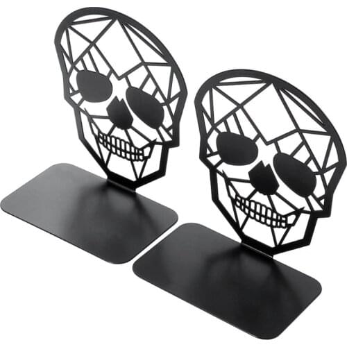 Hollow Skull Shape Desktop Nonskid Bookends Art Decorative Iron Desk Book End