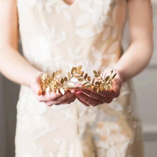 Luxury Gold Leaf Hair Bands Vintage Western Wedding Headband For Women Girls Gold Leaf Surround Metal Crown Bride Accessories