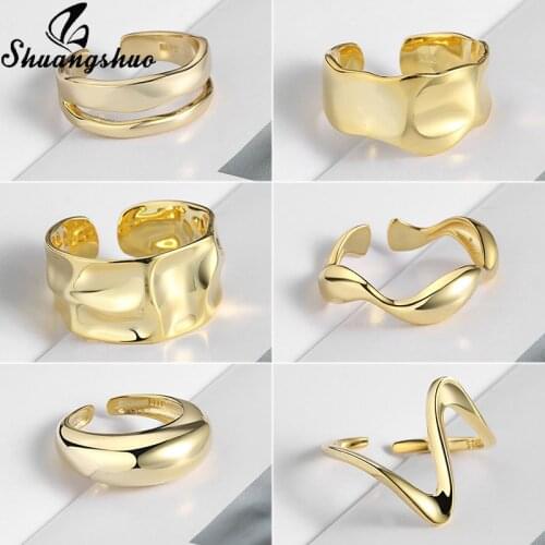 Shuangshuo Irregular Geometric Smooth Cocktail Rings Simple Creative Rings for Women Men Lovers Wedding Jewelry Engagement Gifts