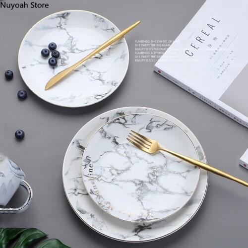 Nordic Tableware Marble Gilded Ceramic Plate Western Dinner Plate Dinner Plate Household Dish Dessert Plate Photography Props