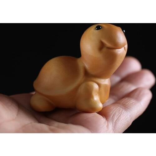 Boxwood 4CM Turtle Sculpture Animal Wood Statue Lovely Lucky Tortoise Home Decor