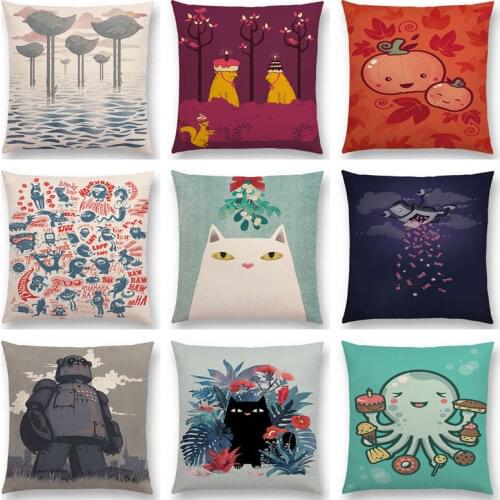 Quiet Spot Cute Little Monster Strange Cat Fantasy World Elegant Fox Big Robot Colourful Cushion Cover Sofa Throw Pillow Case