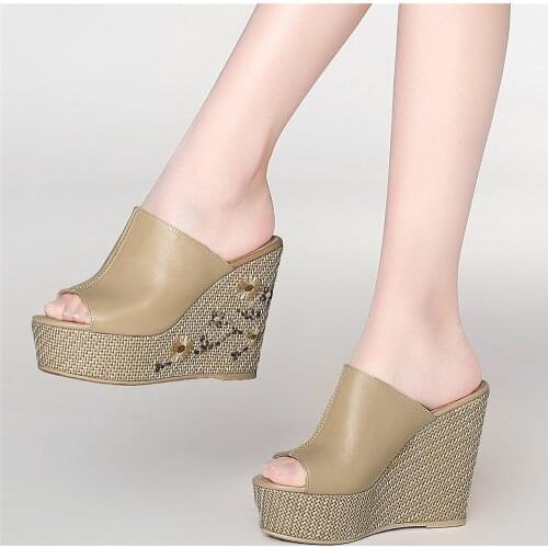 Oxfords Shoes Women Genuine Leather Wedges High Heel Roman Gladiator Sandals Female Peep Toe Platform Pumps Shoes Casual Shoes