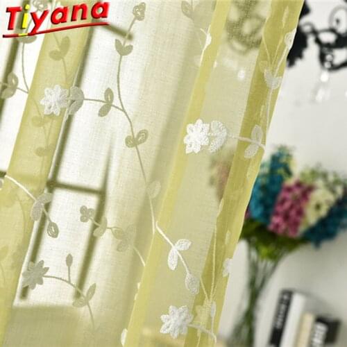 White Leaves Embroidery Tulle Curtains for Living Room Green Plant Yarn Window Drapes for Kitchen Balcony X-HM382#30