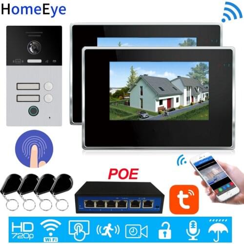 WiFi Video Intercom SIP Video Door Phone Password+RFID Card+Fingerprint Access Control 2 Apartments TuyaSmart App Remote Unlock