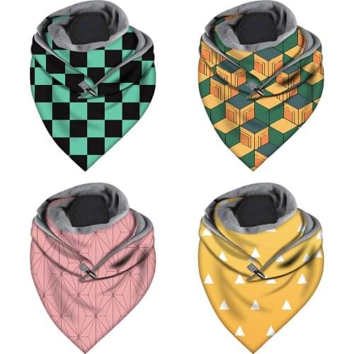 Women Men Winter Polar Fleece Triangle Scarf Geometry Printing Soft Wrap Bufanda Thermal Warm Scarves Shawls For Hiking Cycling