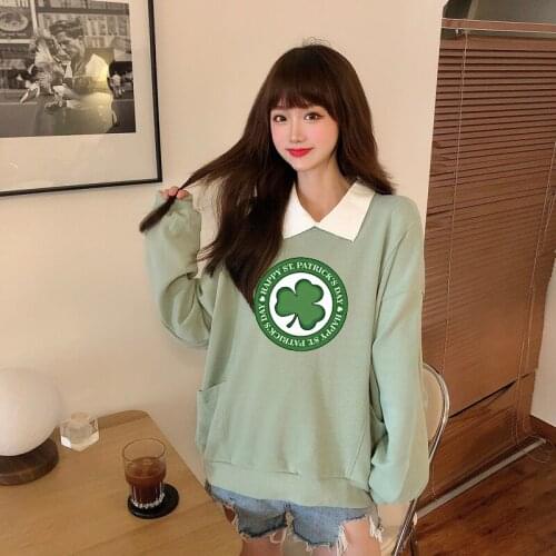 New Pink Green O-neck Hoodies Women Winter Autumn Pullover Sweatshirt Female Vegan Loose Tracksuit XXL St. Patricks Day Clothes