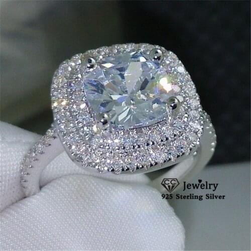 CC Rings For Women S925 Silver Bridal Wedding Luxury Jewelry Double Layer Tiger Claw Square Cubic Zirconia Fine Jewelry CC3133