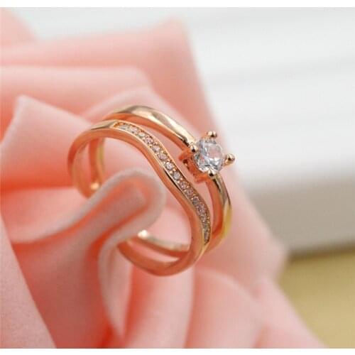 Love Rose Gold Color&Silver Color Unique Geometric Design CZ Ring Paved Austrian Zircon Fashion Jewelry C35