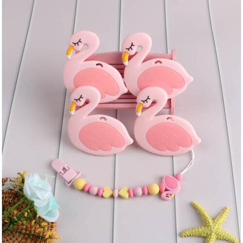 Kovict 1pcs Flamingo Silicone Teether Animal Molar Teether DIY Pacifier Chain Jewelry Accessories Chewable Nursing Baby Toys