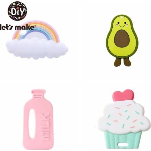 LetS Make 1Pc Silicone Teether Rainbow Cake Teething Avocado Cartoon Pearls 0-12 Months Silicone Rattle Baby Teether Baby Toy