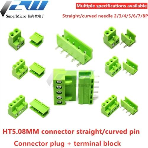 10sets/lots HT5.08 234567pin bending straight needle terminal plug type 300V 10A KF2EDGK 5.08mm spaced PCB connector