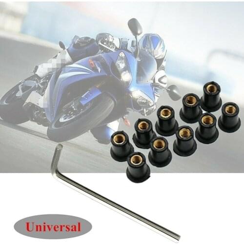 10pcs Motorcycle Windscreen Windshield Fairing Bolt Screw Kit Well Nuts M5 15mm