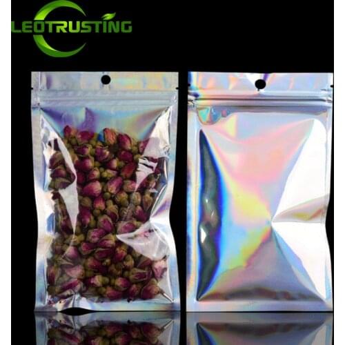 One Side Clear Hologram Resealable Zipper Bag Laser Silver Chip Jewelry Eye Shadow Brush Nails Beauty Hardware Packaging Pouches