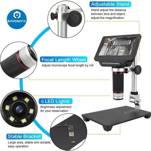 1000X Digital Electronic Microscope 5.0 Inch LCD Display Continuous Amplification Magnifier Tool Portable Video LCD Microscopio