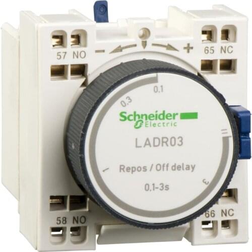 TeSys D contactor accessory time delay auxiliary contact module, power off delay, 0.1-3 seconds, spring terminal LADR03