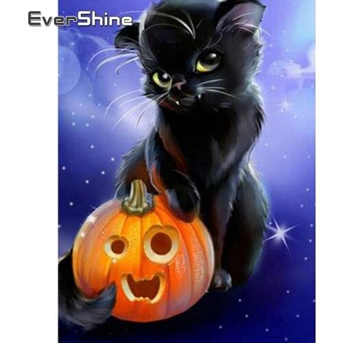 Evershine 5D Diamond Painting Cartoon Cat Diamond Embroidery Halloween Full Drill Square Diamond Mosaic Cross Stitch Kit Gift