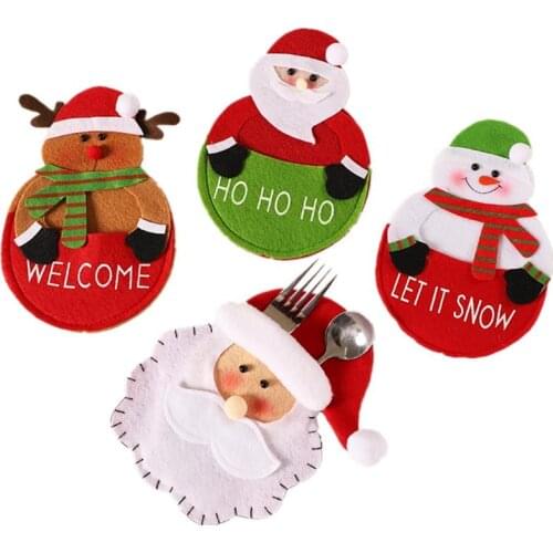 Christmas Cutlery Bag Dinner Tableware Holder Pocket Xmas Decoration Snowman Santa Elf Reindeer Holiday Ornaments navidad 2020
