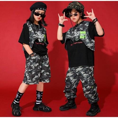 Kids Cool Hip Hop Clothing Camouflage Vest Tshirt Tops Streetwear Tactical Cargo Shorts For Girls Boys Dance Costume Clothes