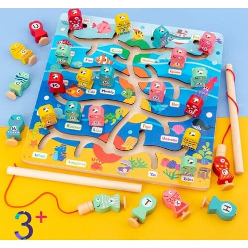 Children Montessori Wooden Fishing Toys Hand-eye Coordination Upgrade Maze Walking Early Learning Educational Parent-child Game