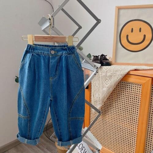 Childrens Denim Pants 2021 Autumn New Baby Boys and Girls Solid Radish Jeans Baby Loose Casual Trousers Kids Cowboy Jeans Pants