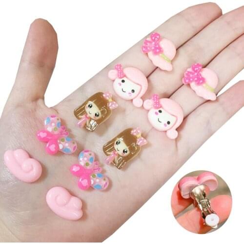 5 Pair Korean Style Creative Pink Cartoon Princess Butterfly Lovely Baby Ear Clip Girls Ear Clips Kids Clip Earring for Girls