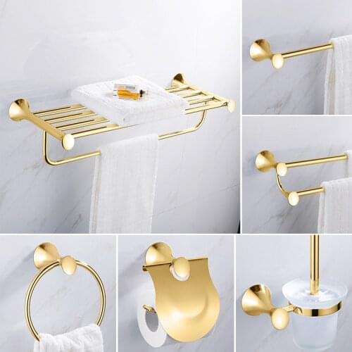 European Stainless Steel Gold Wall Mounted Bath Hardware Sets Papaer Towel Holder Rack Bathroom Shelf Accessories