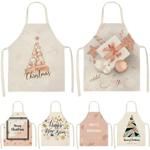 Christmas Pattern Cleaning Aprons Home Cooking Kitchen Apron Cook Wear Cotton Linen Pinafore Adult Bibs Cute Barber Apron