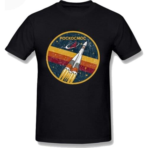 Mens T Shirt Roscosmos Vintage Emblem CCCP Rocket Emblem Russian Soviet USSR Oversize Short Sleeve Tee Shirt White Cotton 3XL