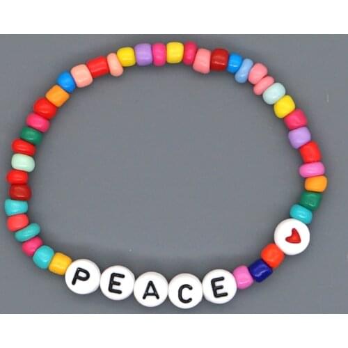 GO2BOHO Bracelet Rainbow Beads PEACE Letter Bracelets For Women Jewelry Pulsera Mujer Surfer Bohemian Colors Stretch Armband