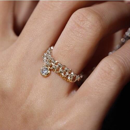 Exquisite Multilayer Metal Chain Round CZ Zircon Pendant Rings for Cocktail Party Womens Rings Engagement Ring Bridal Jewelry