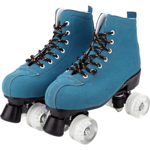 Quality Leather Roller Skates For Adult Navy Blue Double Line Skates Women Men Two Line Skating Shoes Flash 4 Wheels PU Patines