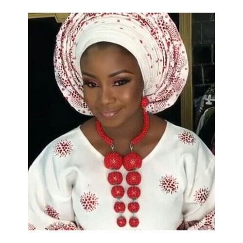 Nigerian Wedding Crystal Pendant Statement Necklace Set 2017 New African Red Beads Jewelry Set Brides Free Shipping ABH698