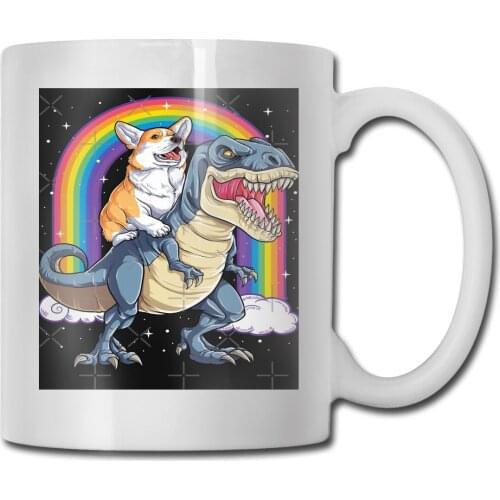 Corgi Riding Dinosaur T Rex Autumn Children Logo Top Logo Party Cotton More Colors Text Mug Cup