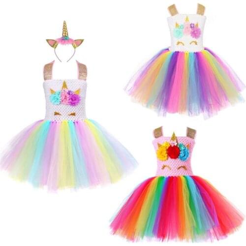 Girls Birthday Party Unicorn Costume Kids Christmas Tulle Rainbow Tutu Dress Child Halloween Wedding Princess Cosplay Costumes