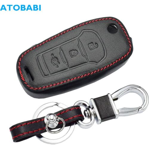 Leather Car Key Case For Ford Mondeo Focus 2 3 Fiesta Transit Ecosport Kuga S-MAX Folding Remote Fob Cover Keychain Protect Bag