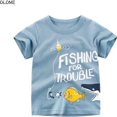OlLOME Fabulous Baby Boys Girls Summer T-shirt Cotton Children Tees Fishing Pattern Toddler Short Sleeve Clothing
