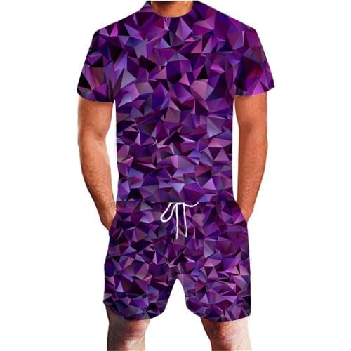 64# Mens T-shirt Running Suit Summer Casual Sports 3d Geometric Large Size Fitness Outdoor Running Two-piece Suit Tracksuit