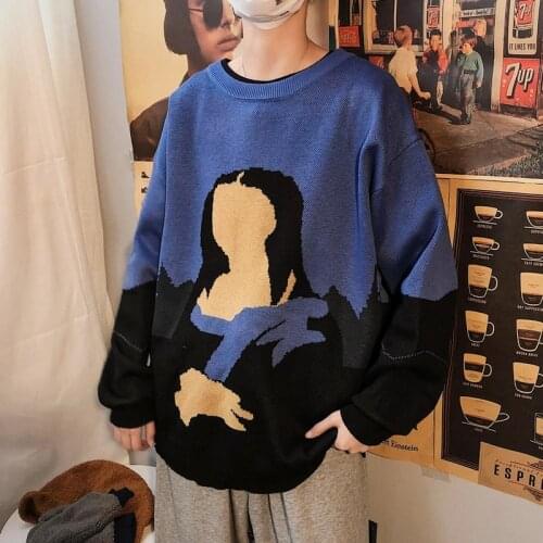 Warm Mens Sweaters Pullovers Full O-Neck Casual Warm Harajuku Vintage Harajuku Fashion Cartoon Loose Knitted Sweater Men M-2XL