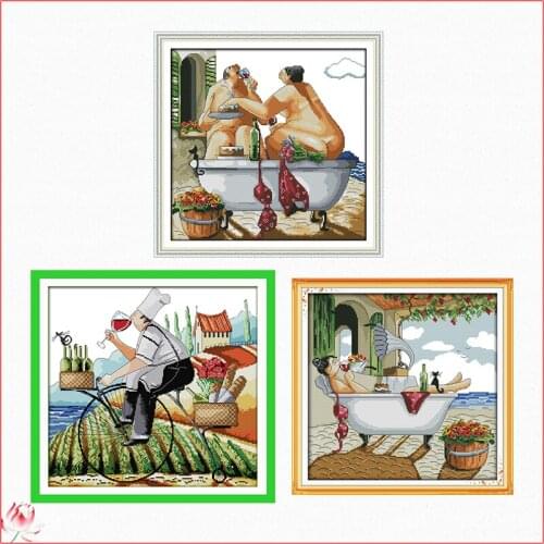 Joy Sunday Enjoy Life Cross Stitch Kit 14ct 11ct Printed Fabric Embroidery Kit DIY Handmade Needlework Home Decoration Crafts
